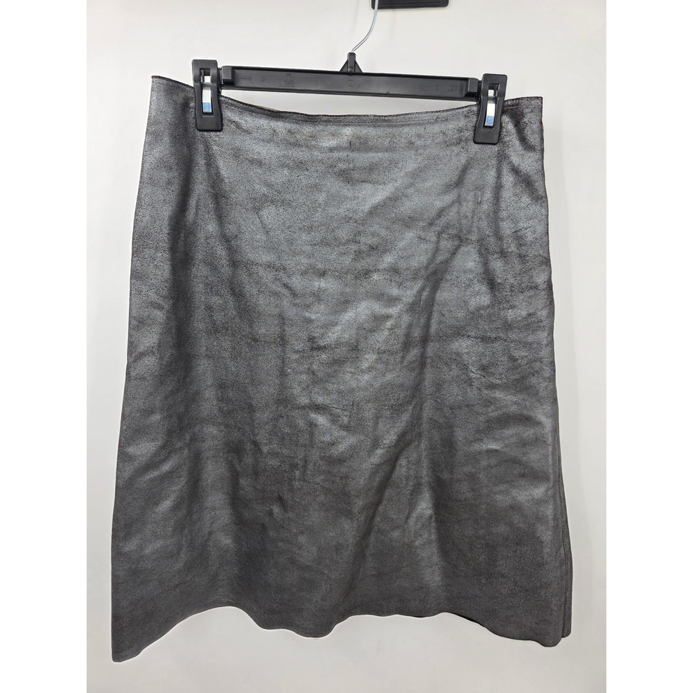 Vivienne Tam Metallic Silver Leather Skirt A-Line Genuine Leather Womens